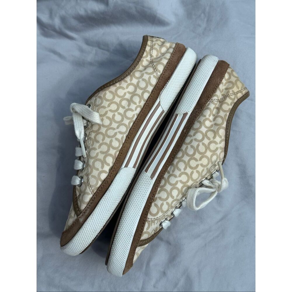 Coach Signature Canvas Sneakers Brown Tan Lace Up Low Top Casual Shoes Women’s 7 - Picture 3 of 12